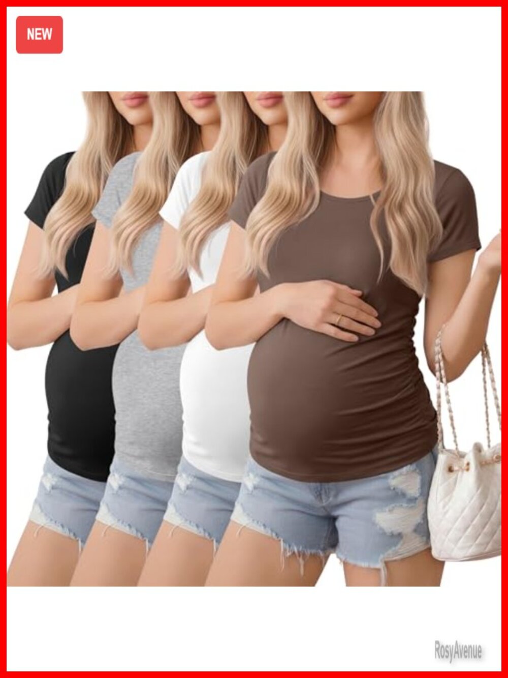 Maternity Shirts 4 Pack Scoop Neck Short Sleeve Side Ruched Pregnancy Tops